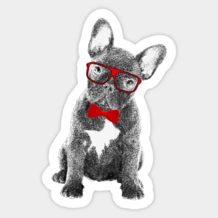 French Bulldog Red Ribbon & Glasses Frenchie Gift Sticker